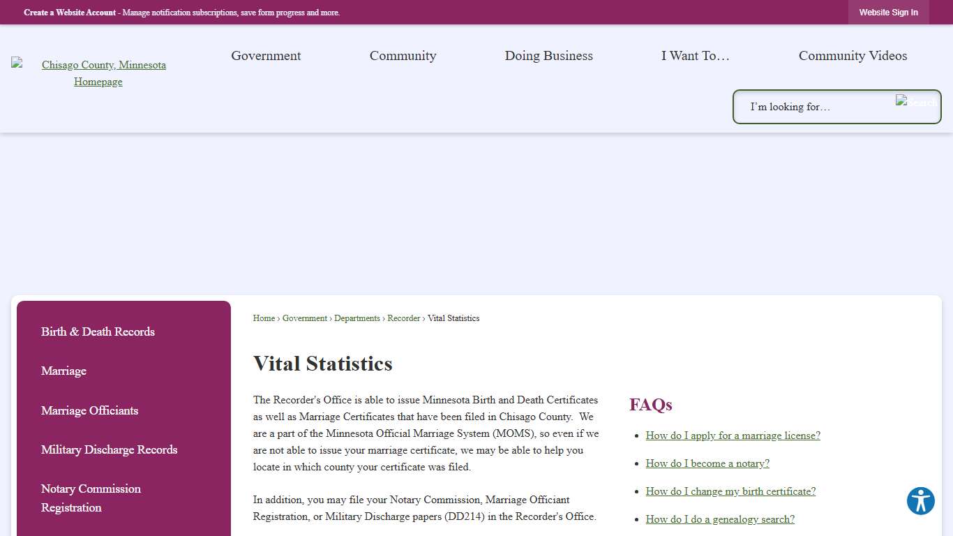 Vital Statistics Chisago County, MN - Official Website