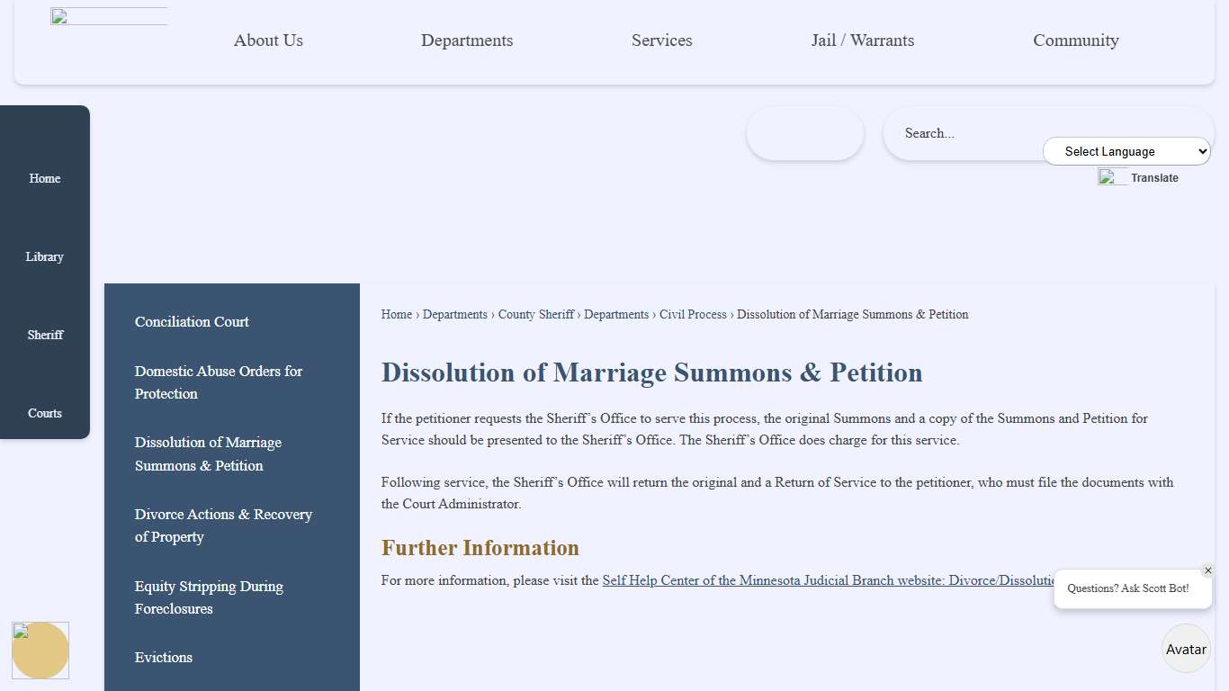 Dissolution of Marriage Summons & Petition Scott County, MN
